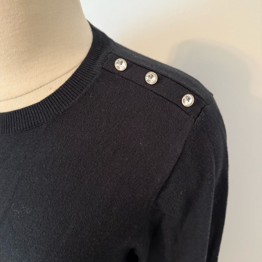 J. Crew Black Cotton Ruffle Rhinestone Sweater Size Large - Picture 5 of 10